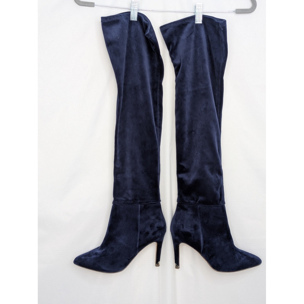 Call It Spring Over Knee Boots Women 8 Navy Blue Faux Suede Pointed Toe Heel